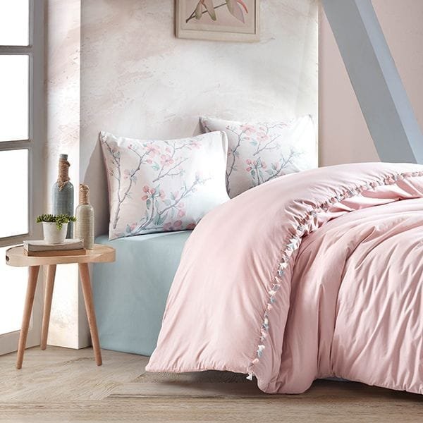 Nova Home Linda Duvet Cover Set With Tassels – 100% Cotton – Single/Twin – 3 Pcs – Pudra