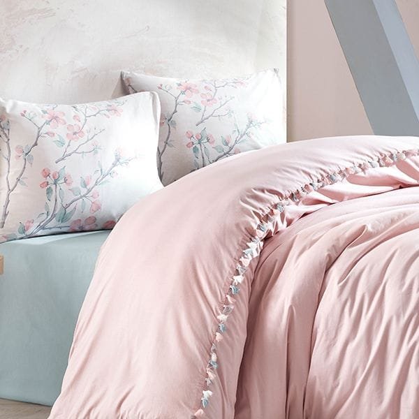 Nova Home Linda Duvet Cover Set With Tassels – 100% Cotton – Single/Twin – 3 Pcs – Pudra product thumbnail 2
