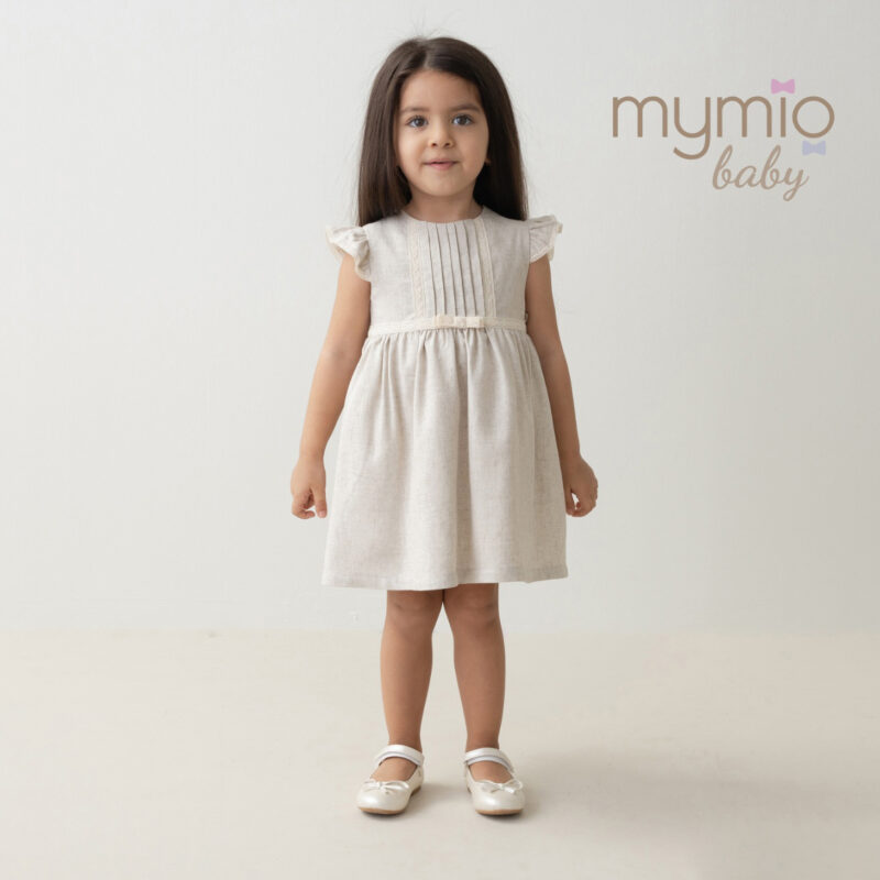 Mymio Linen Baby Girl Dress, (4234), Brown, 6 Months