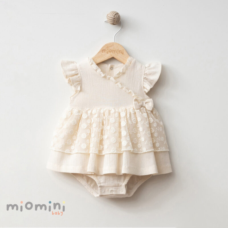 Miomini Embroidered Tulle Baby Girl Dress, (4251), Beige, 6 Months