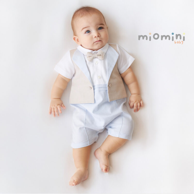 Miomini Woven Elegant Baby Boy Romper, (4337), Blue, 9 Months