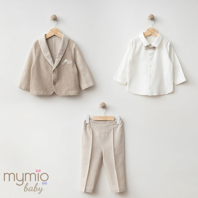 Mymio Mesh Jacketed 3-Piece Baby Boy Set, (4402), Brown, 24 Months