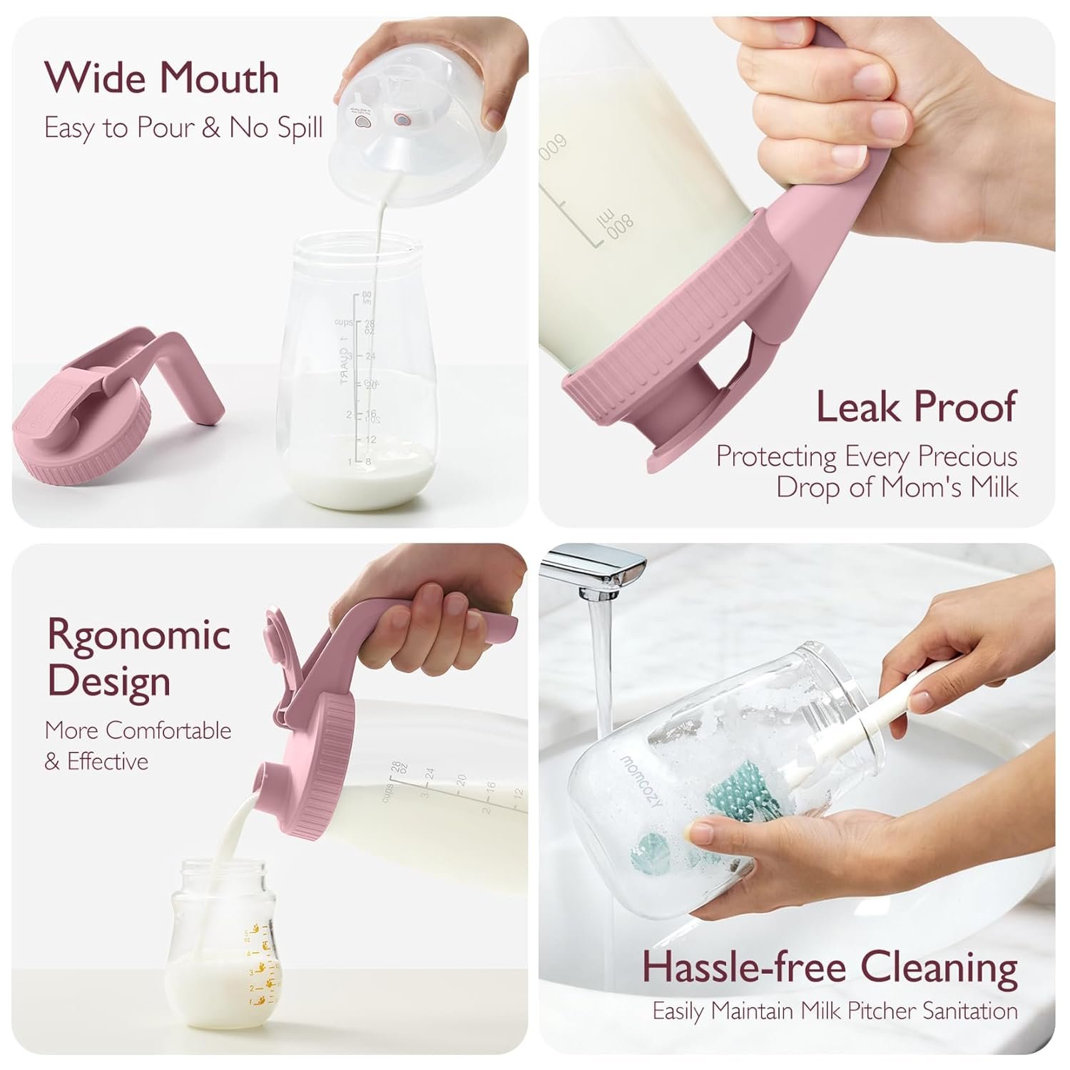 Momcozy Breast Milk Storage Glass Container (32oz), Pink product thumbnail 5