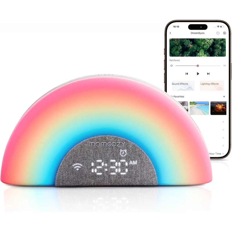 Momcozy DreamSync Tech Smart Baby Sound Machine Rainbow Light & App