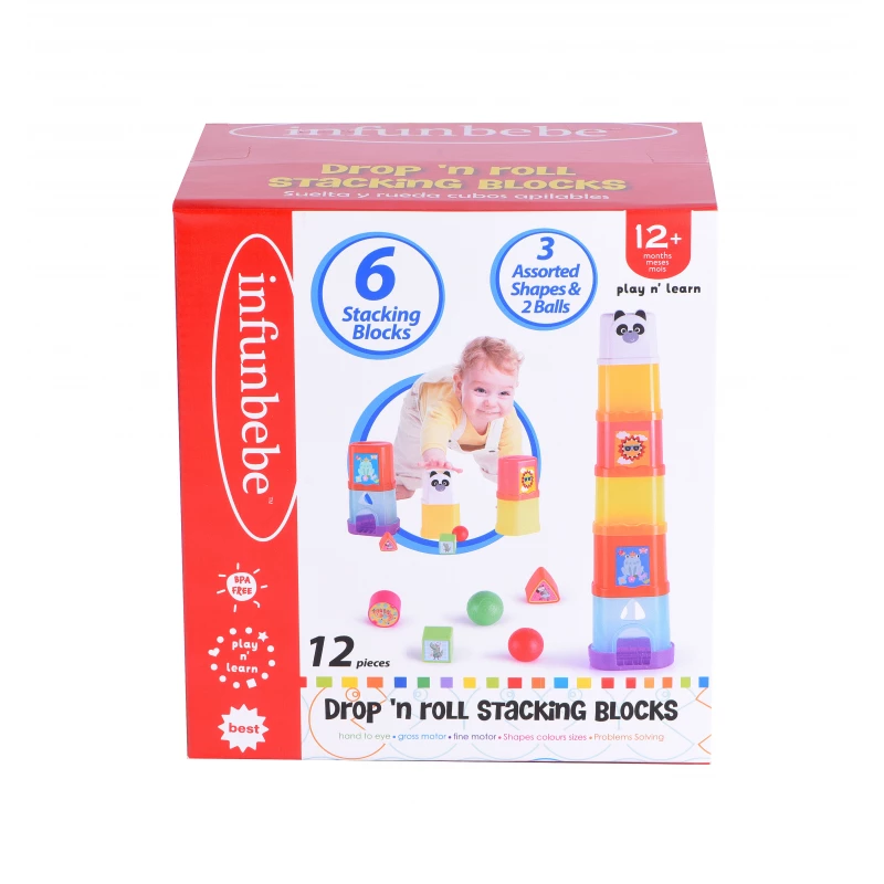 Infunbebe Drop ‘n Roll Stacking Blocks Blocks Set for Kids 12 Pieces product thumbnail 2