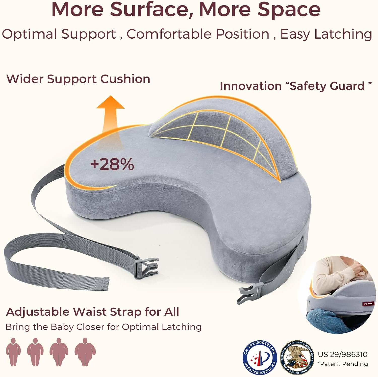 Momcozy Exclusive Memory Foam Nursing Pillow – Grey product thumbnail 7