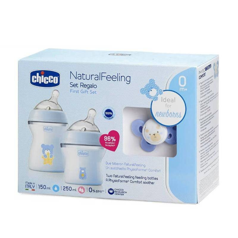 Chicco Natural Baby Feeling 2-Piece Bottle With Teether Gift Set – Blue (Bear) product thumbnail 2