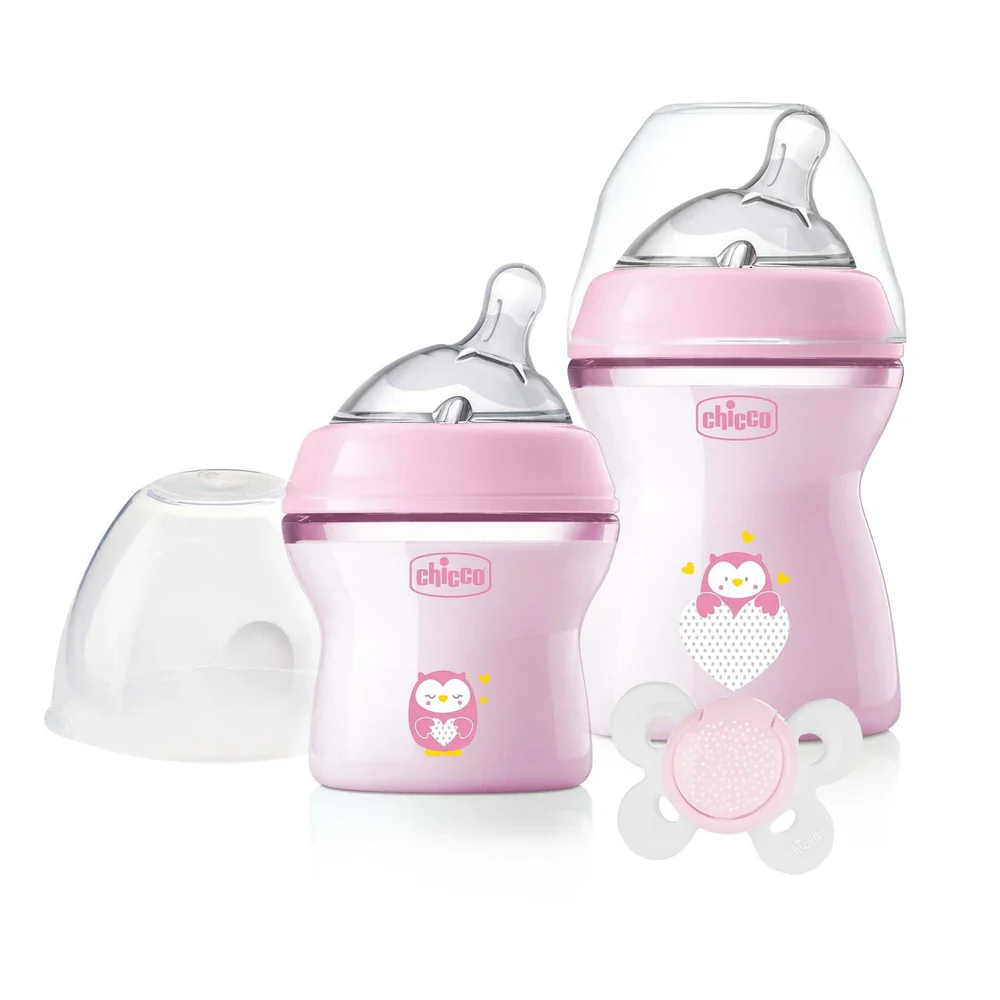 Chicco Natural Baby Feeling 2-Piece Bottle With Teether Gift Set – Pink