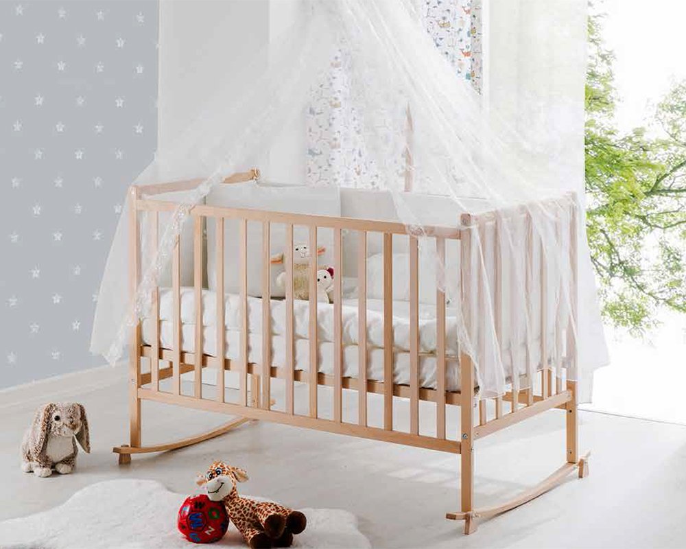 BabyWho Riva Natural Wooden Rocking Fixed Step Cradle 60×120