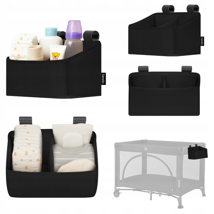 Lionelo Sidepocket Small Cot Organiser, Black