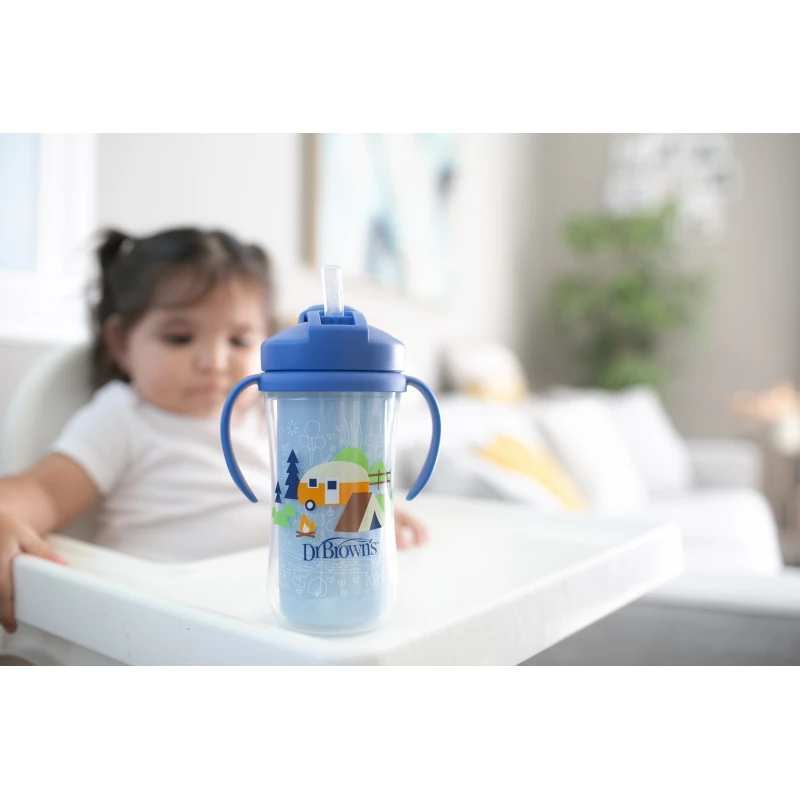 Dr. Brown's 10 oz/300 mL Insulated Straw Cup with Handles, Blue Camping Site (12m+), 1-Pack - Image 5