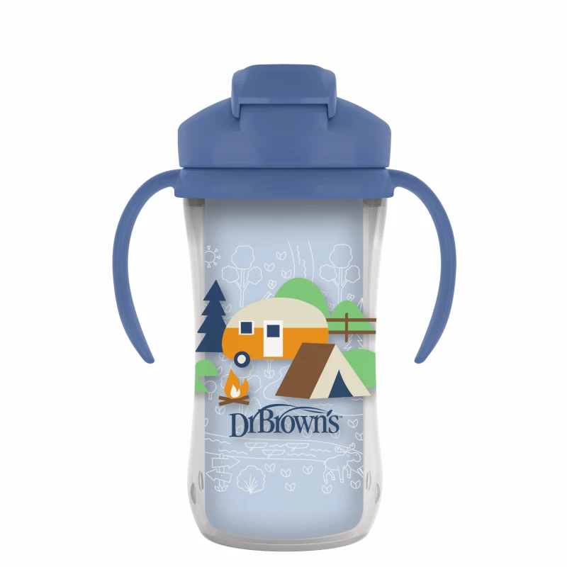 Dr. Brown's 10 oz/300 mL Insulated Straw Cup with Handles, Blue Camping Site (12m+), 1-Pack - Image 2