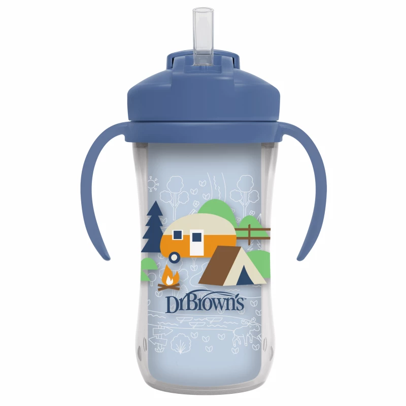 Dr. Brown's 10 oz/300 mL Insulated Straw Cup with Handles, Blue Camping Site (12m+), 1-Pack - Image 3