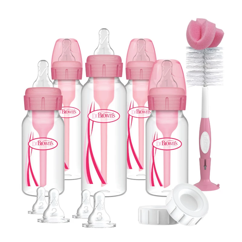 Dr. Brown's PP Narrow Anti-Colic Options+ Baby Bottle, PINK Gift Set - Image 2