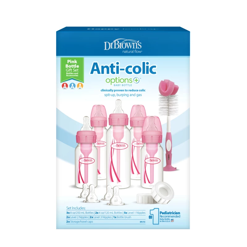 Dr. Brown's PP Narrow Anti-Colic Options+ Baby Bottle, PINK Gift Set