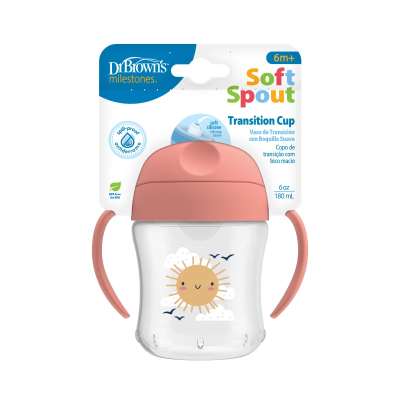 Dr. Brown's 6 oz/180 mL Soft-Spout Transition Cup with Handles, Sunshine (6m+), 1-Pack