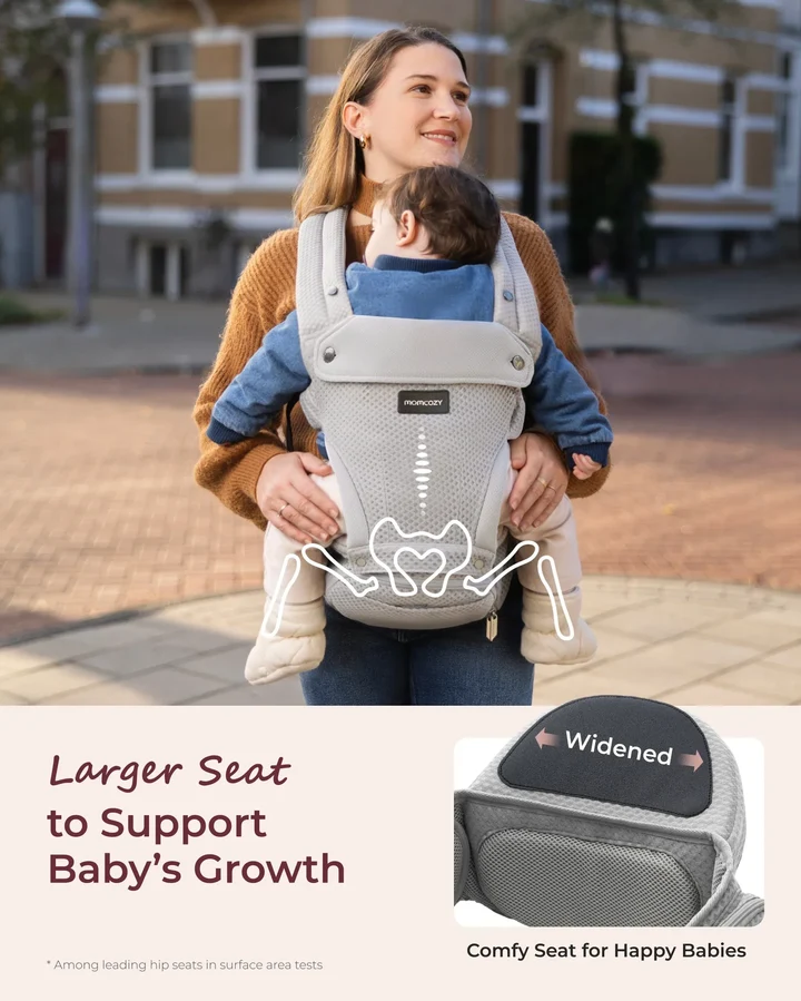 Momcozy Baby Carrier with Hip Seat Air Mesh-Grey - Image 4