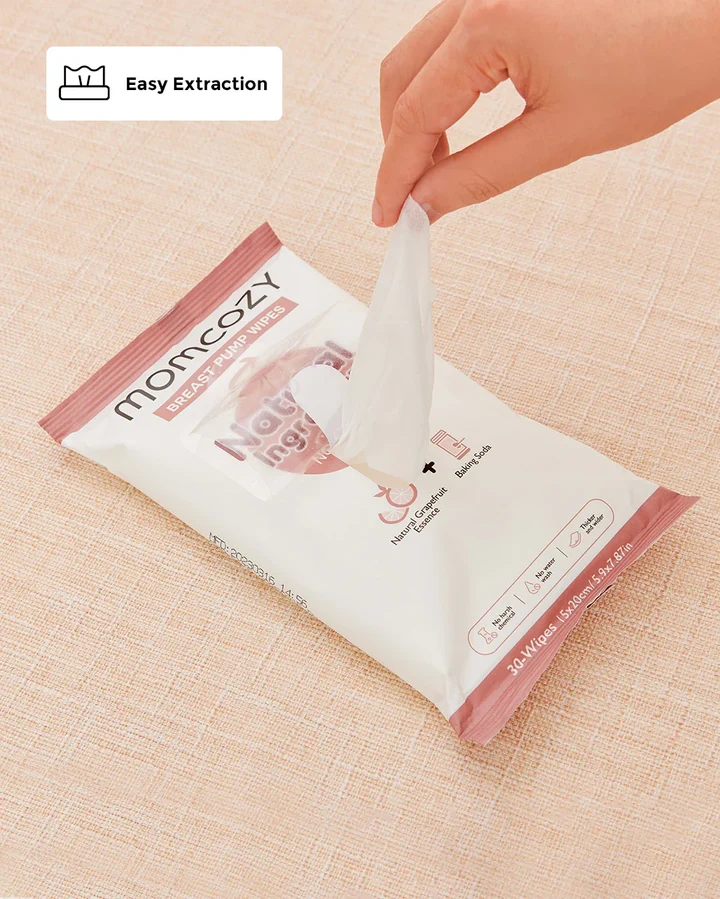 Momcozy Natural Breast Pump Wipes for Parts Cleaning on-the-go 30pcs (1PCK) - Image 2