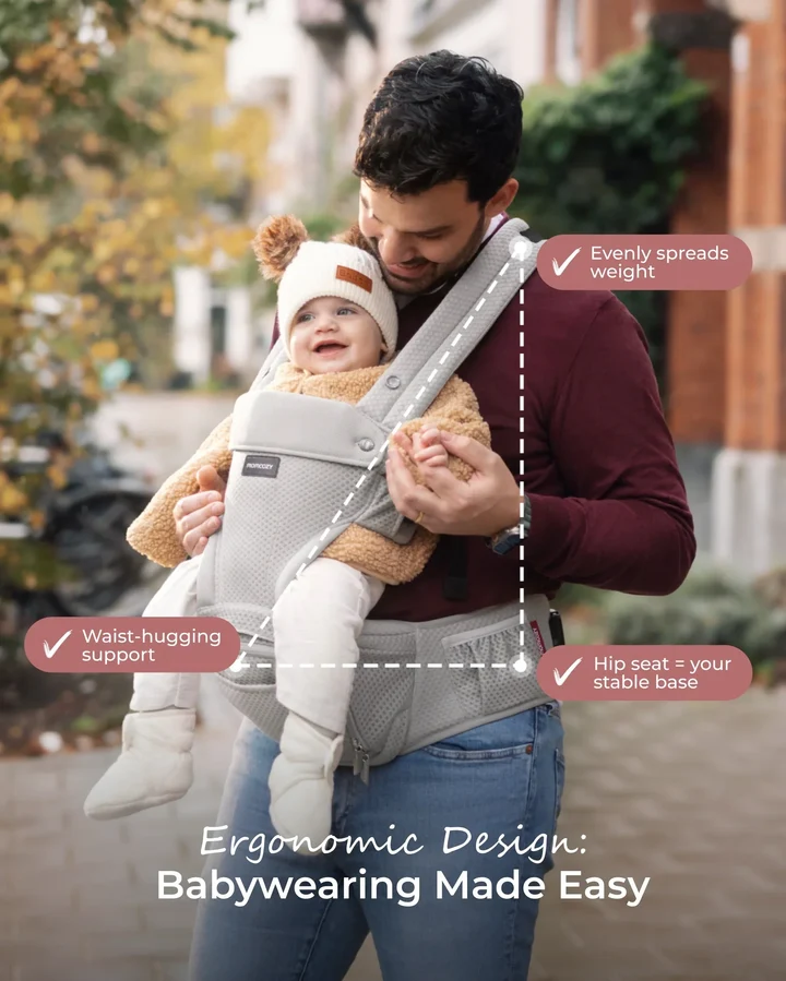 Momcozy Baby Carrier with Hip Seat Air Mesh-Grey - Image 5