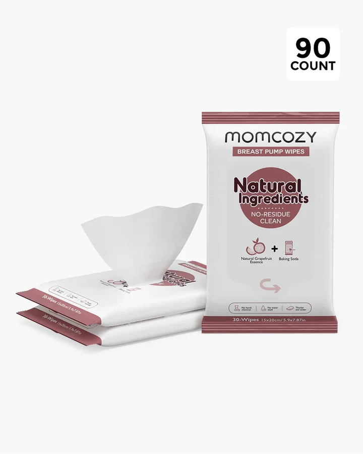 مناديل شفاط حليب الأم الطبيعية من Momcozy لتنظيف الأجزاء أثناء التنقّل، 30 قطعة (3 عبوات)