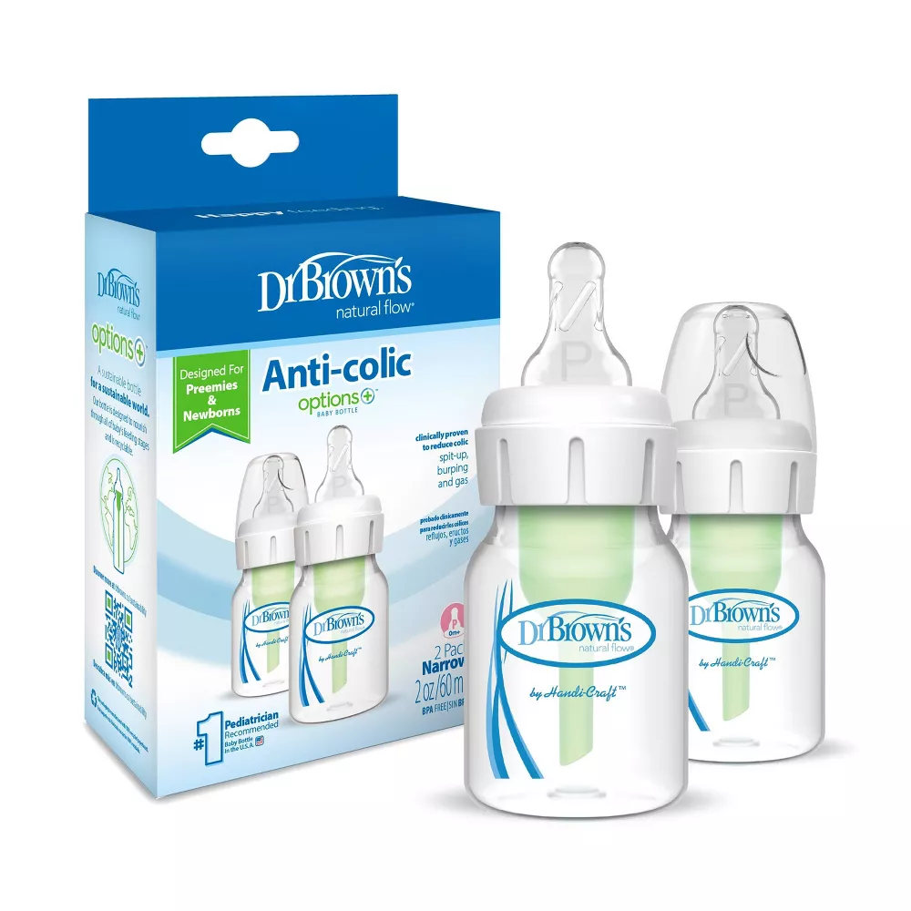 Dr. Brown's 2 oz/60 ml PP Narrow Options+ Bottle, 2-Pack w/ Preemie Nipple