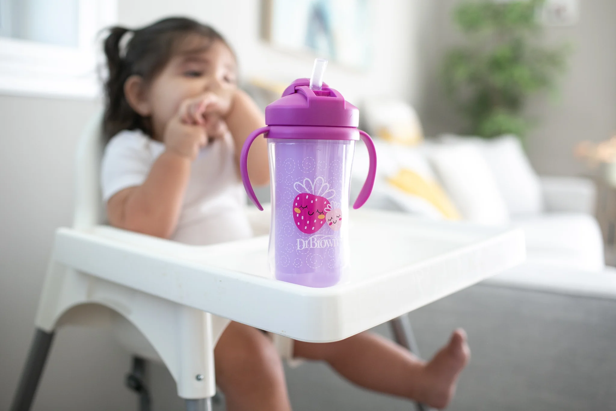 Dr. Brown's 10 oz/300 mL Insulated Straw Cup with Handles, Pink Strawberries (12m+), 1-Pack - Image 5