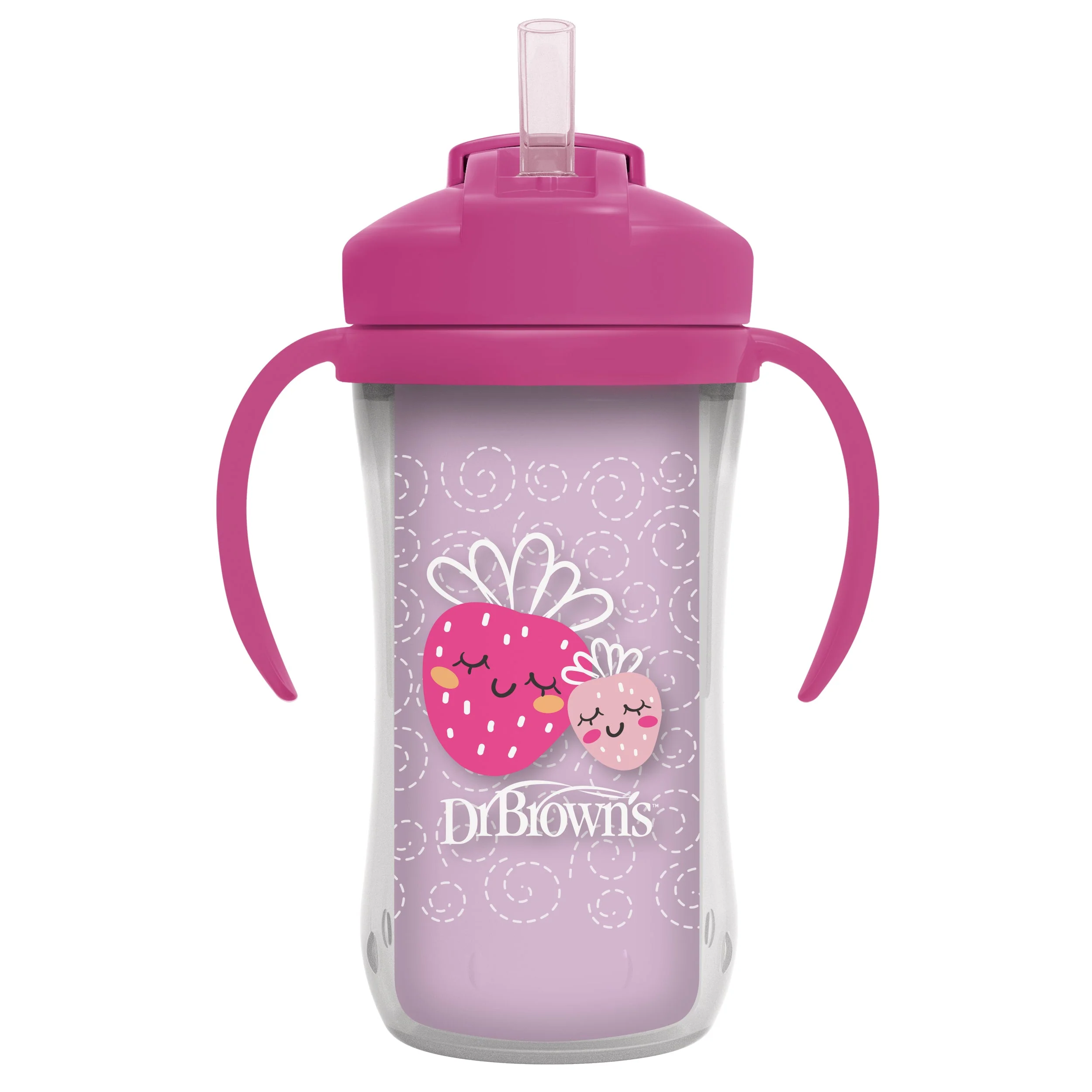 Dr. Brown's 10 oz/300 mL Insulated Straw Cup with Handles, Pink Strawberries (12m+), 1-Pack - Image 3