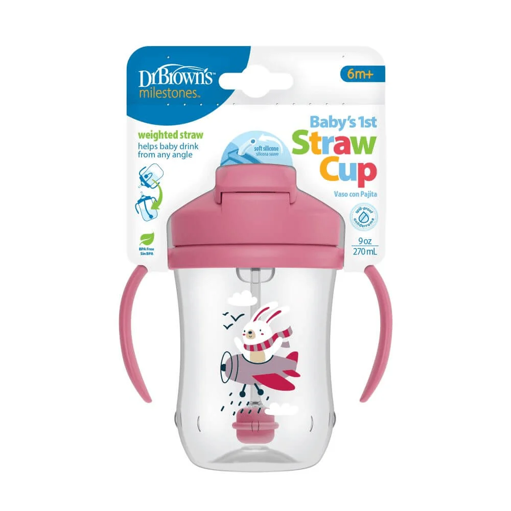 Dr. Brown's 9 oz/270 ml Baby's First Straw Cup w/ Handles - Pink (6m+), 1-Pack