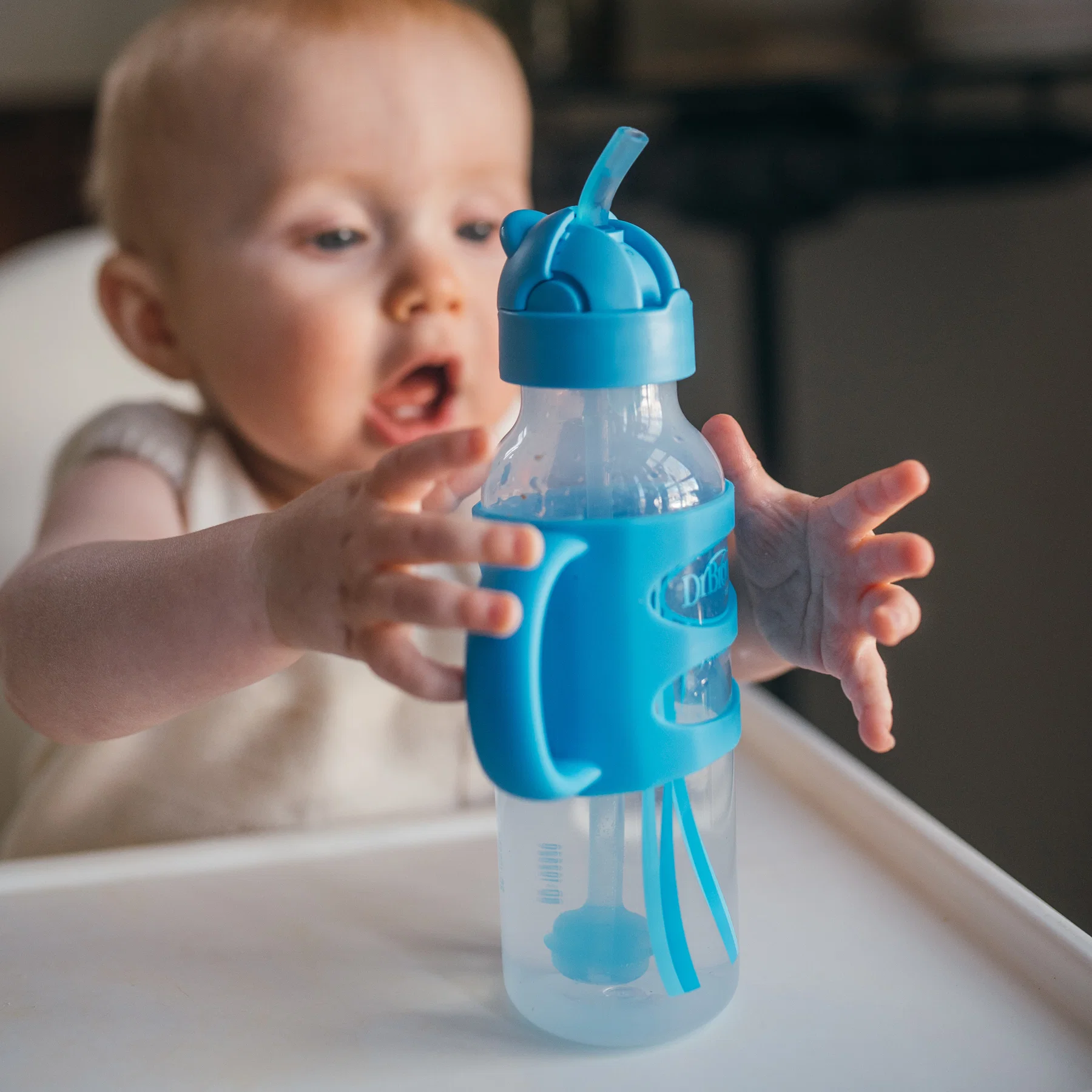 Dr. Brown's 8 oz/250 ml PP Narrow Sippy Straw Bottle w/ Silicone Handles, Blue, 1-Pack - Image 3