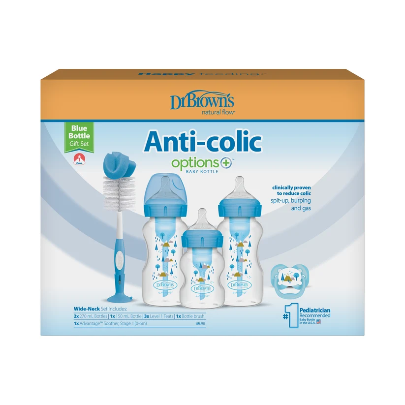 Dr. Brown's PP Wide-Neck Anti-Colic Options+ Baby Bottle, BLUE Gift Set