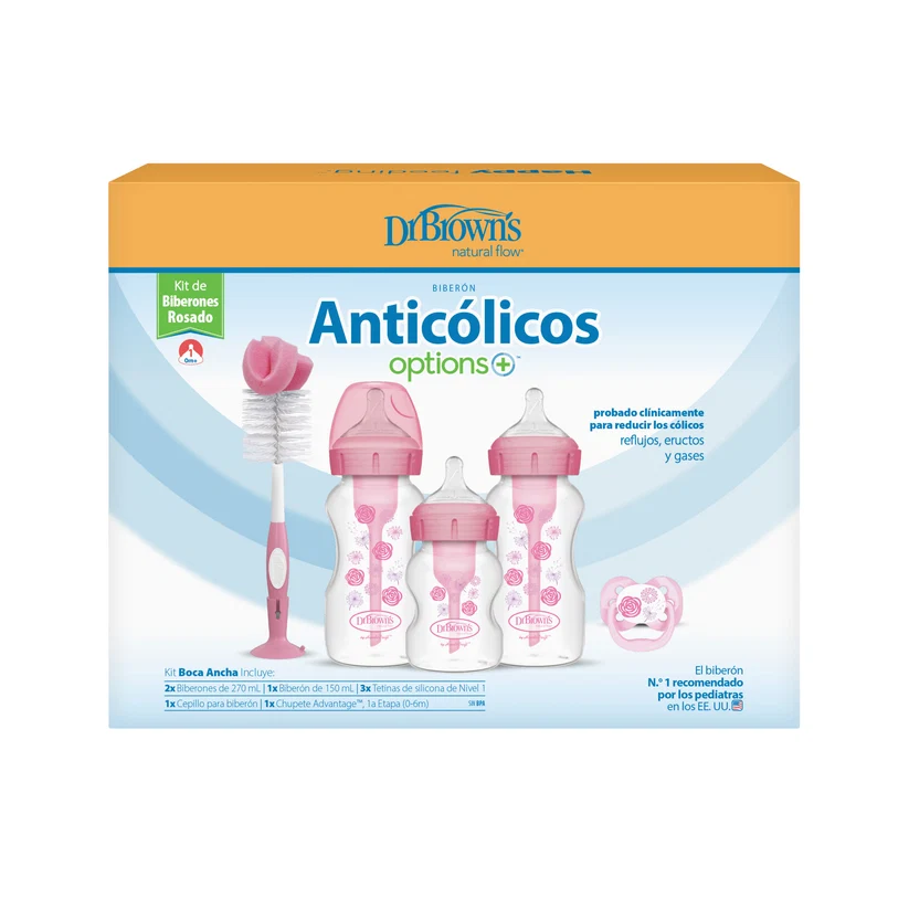 Dr. Brown's PP Wide-Neck Anti-Colic Options+ Baby Bottle, PINK Gift Set