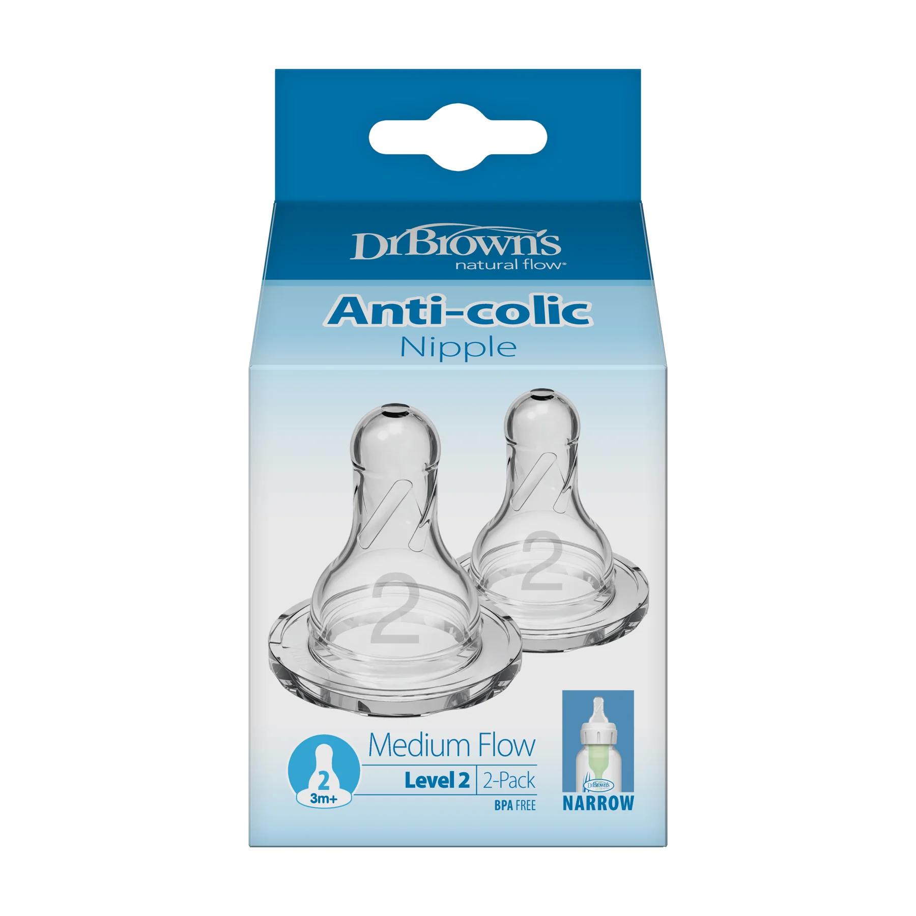 Dr. Brown's Level-2 Silicone Narrow Nipple, 2-Pack