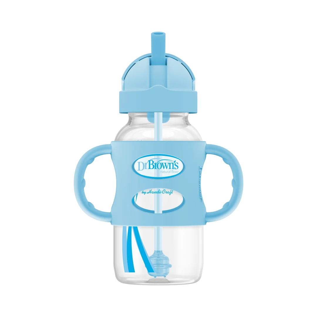 Dr. Brown's 9 oz/270 mL PP W-N Sippy Straw Bottle w/ Silicone Handles, Blue, 1-Pack - Image 2