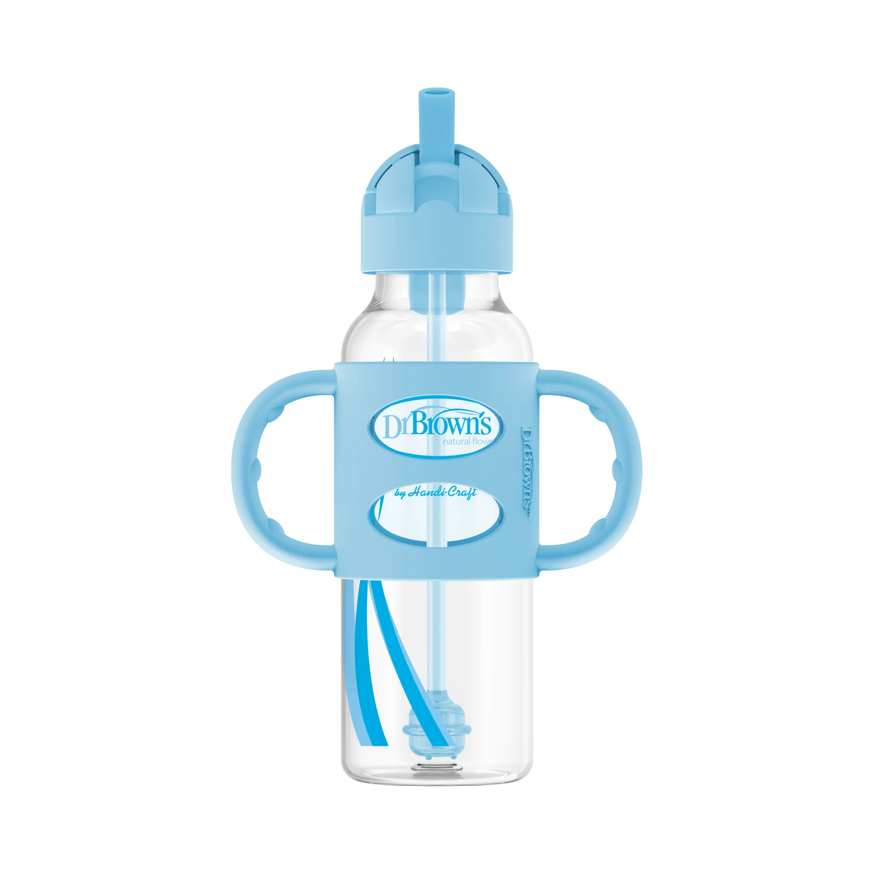 Dr. Brown's 8 oz/250 ml PP Narrow Sippy Straw Bottle w/ Silicone Handles, Blue, 1-Pack