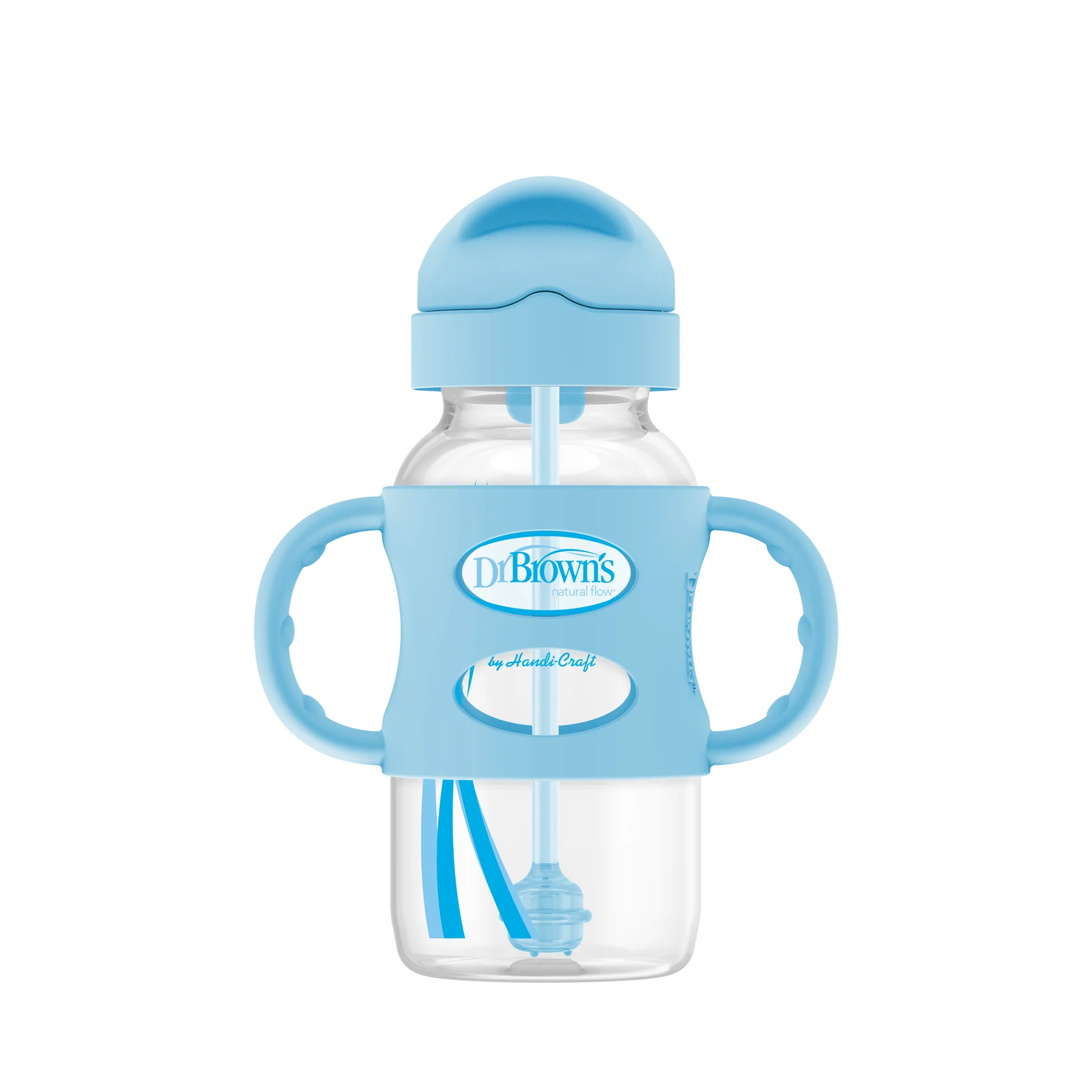 Dr. Brown's 9 oz/270 mL PP W-N Sippy Straw Bottle w/ Silicone Handles, Blue, 1-Pack - Image 3